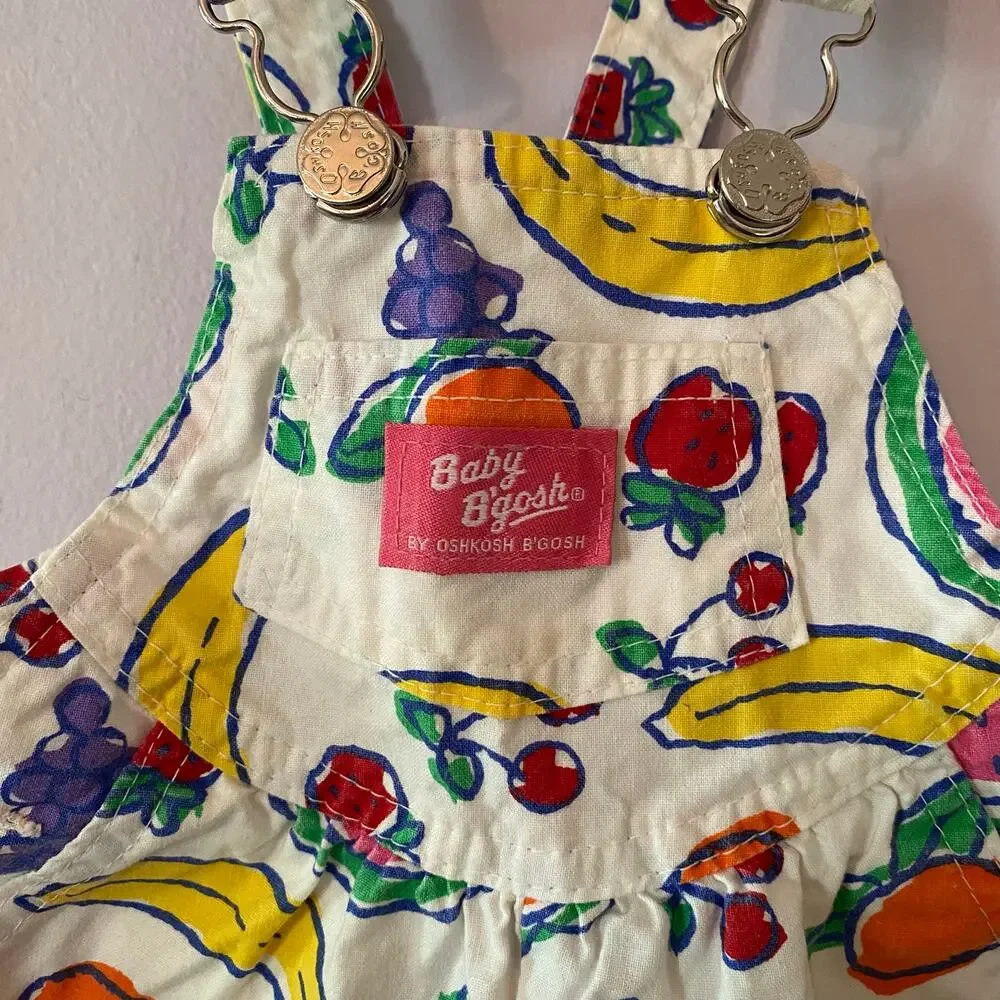 Baby Oshkosh B'Gosh White Colorful Fruit Print Shortalls Overalls Vintage Rare